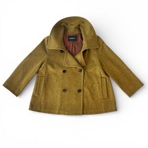 Lafayette 148 Olive Wool Double Breasted Cropped Boxy Peacoat Jacket small